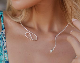 Greek Goddess Serpentine Collar Necklace, Ethnic Brass Choker Necklace, Ouroboros Minimalist Torque Necklace, Rigid Snake Like Choker