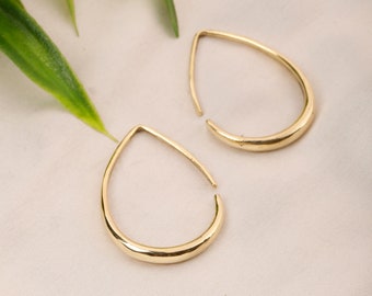 Minimalist Drop Hoop Earrings || Sleek Sober Geometric Hoops || Small Plain Drop Hoop Earrings || Timeless Aesthetic Brass Earrings