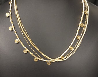 Layered Brass Beads Necklace || Charm Necklace || Golden Ethnic Necklace ||  4 Lines Necklace