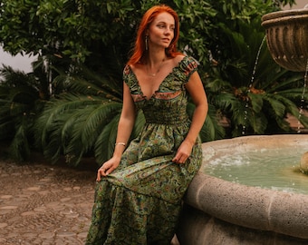 Bohemian Chic Maxi Dress || Paisley Print Maxi Dress || Colorful Ruffled Dress || Free Size Summer Dress