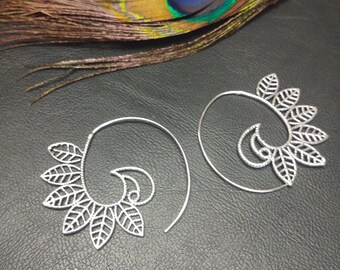 Large Silver Color Spiral Earrings || Ethnic Earrings || Tribal Earrings || Boho Earrings