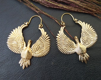 Phenix Hoop Earrings || Decorated Ethnic Hoops || Powerful Symbol Woman Rings || Bohemian Chic Earrings