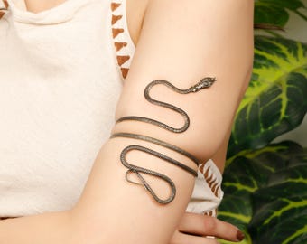 Snake Arm Bracelet || Bohemian Upper Arm Jewelry || Brass Ancestral Amulet Goddess Arm Bracelet || Body Jewelry
