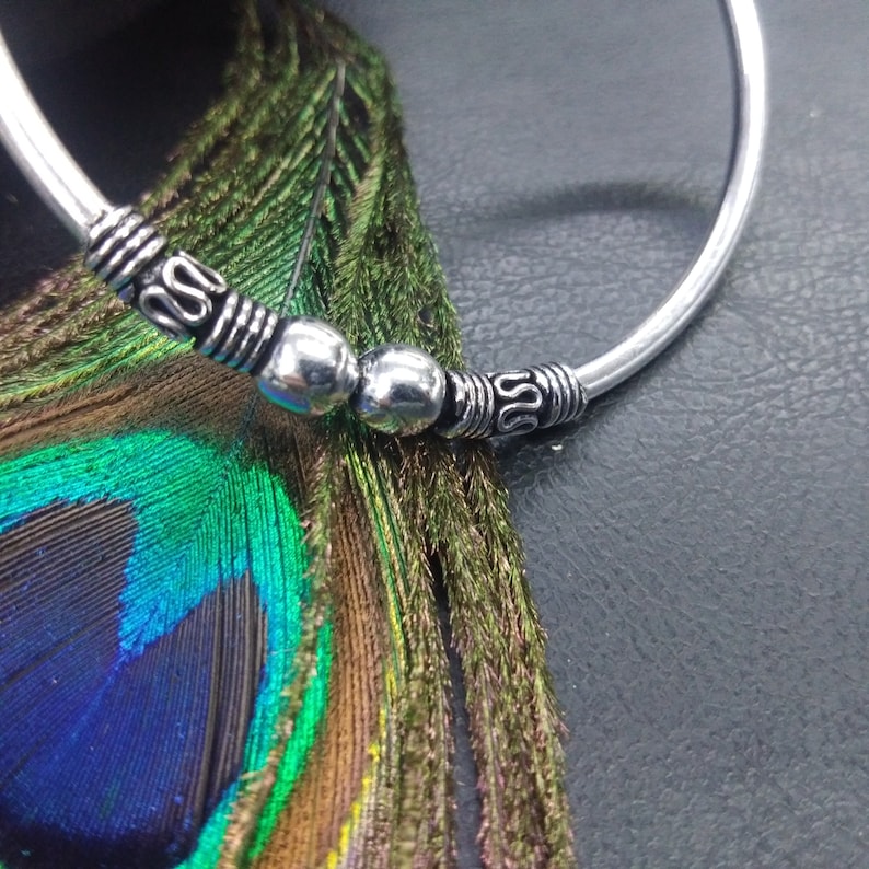 Silver Adjustable Bangle Bracelet Ethnic Patterns || Adjustable Ethnic Bracelet || Silver Semi Open Viking Bangle || Wristband Unisex
