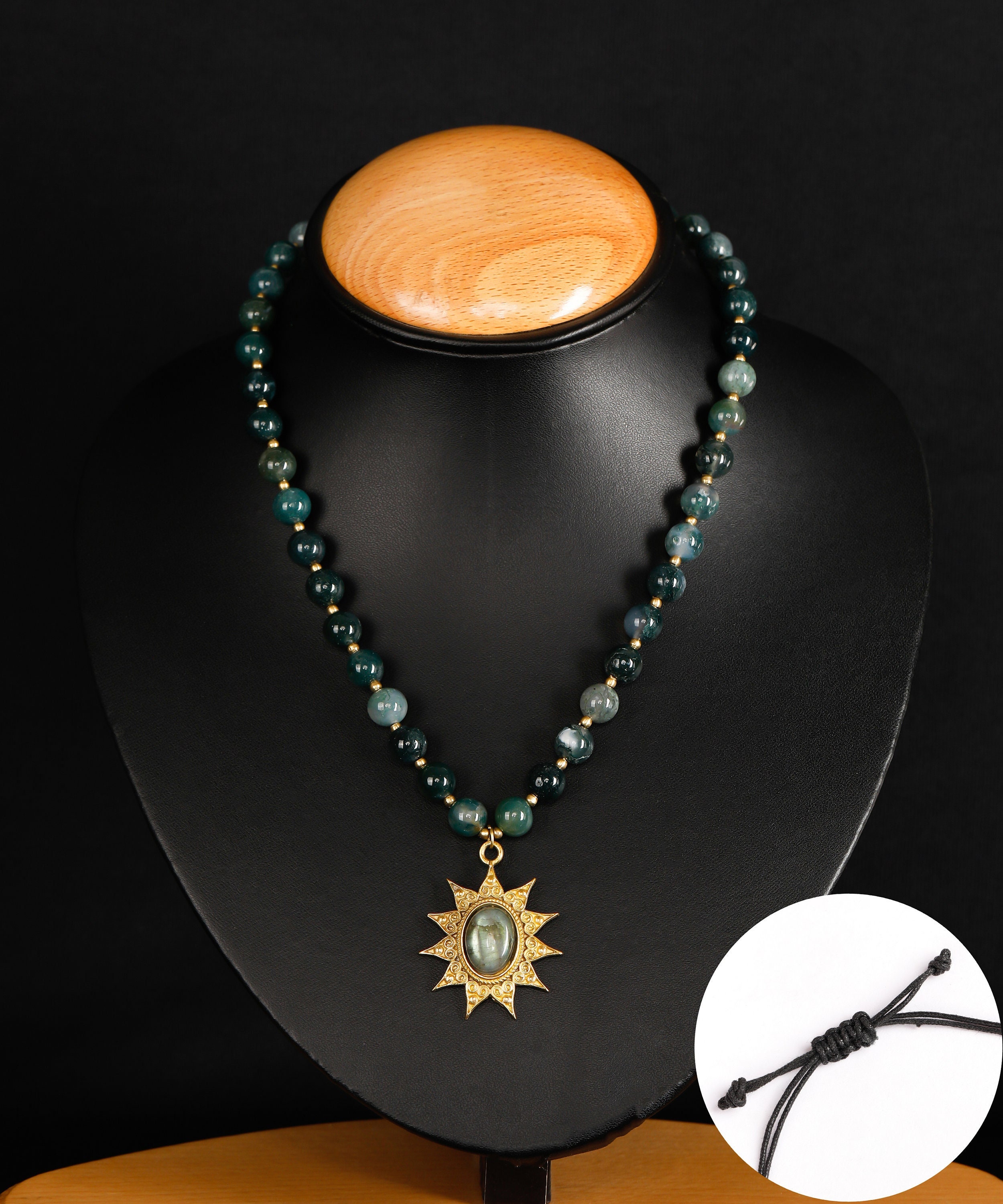 Collier Homme Charly en labradorite agate verte