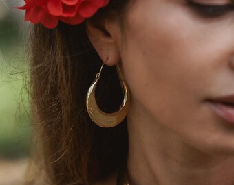 Flat Minimalist Hoop Earrings || Women's Thick Hoops Earrings || Bohemian Gypsy Hoop Earrings