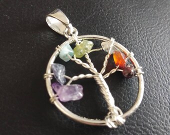 Tree of Life Pendant || Seven Chakra Pendant || Mystical Symbol Pendant || Semi Precious Stones Spiritual Pendant