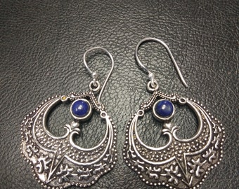 Openwork Earrings with Gemstones || Natural Stone Dangling Earrings || Silver Color Medieval Earrings