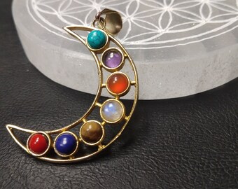 Moon 7 Chakra Bohemian Pendant || Free Spirit Talisman Pendant || Diviner's  Gemstones Pendant || New Age 7 Chakra Amulet