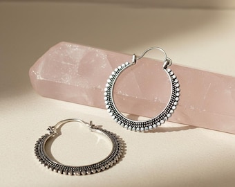 Textured Hoop Jewelry | Ethnic Brass Earrings | Clean Circular Design | Minimal Statement Style