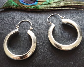 Boucles D'oreilles Créoles Minimaliste Epaisses Argentées || Créoles Ethniques Epaisses || Anneaux Femme || Boucles d'Oreilles