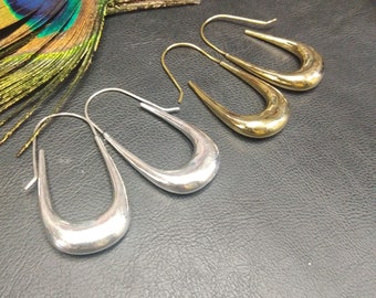 Thick Minimalist Drop Hoop Earrings || Thick Ethnic Hoops || Minimalist Ear Weight || Sleek Tribal Earrings