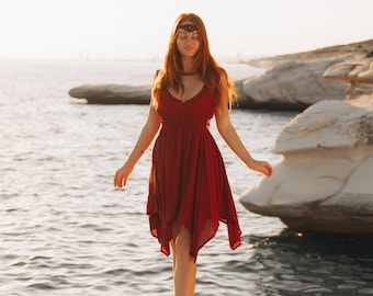 Goddess Short Dress || Side Opened Hips Viscose Plain Dress || Asymetric Party Dress