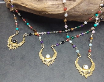 Collier Bohème Chic Pendentif Doré || Collier Ethnique Pierres Naturelles || Bijoux Ethniques || Bijoux Bohème Chic ||  Pendentif Boho Doré