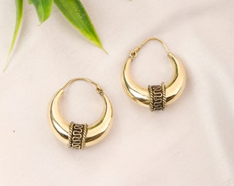 Thick Decorated Hoop Earrings || Ethnic Women's Hoop Earrings || Tribal Chunky Earrings