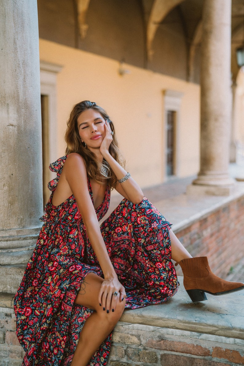 Ruffled Long Dress With Low Back