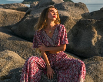 Bohemian Wide Pants || Floral Print Flared Pants || Fluid Palazzo Pants ||  Ruffled Trouser  || Pants-skirt