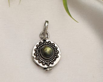 Silver Tone Box Pendant with Natural Stone | Ethnic Tribal Locket Pendant | Boho Statement Jewelry | Handmade Brass Pendant
