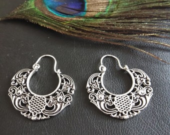 Decorated Hoop Earrings || Ethnic Creoles || Women's Medieval Hoop Earrings || Oriental Earrings