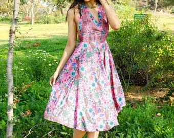 Short Backless Pink Summer Boho Dress || Free Size Polyester Fluid Wrap Dress  || Floral Print Backless Dress