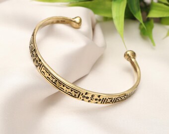 Berber Brass Cuff Bracelet | Engraved Tribal Jewelry