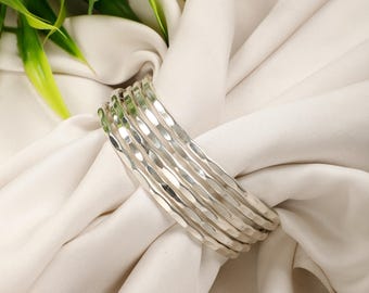 Hammered Brass Bangle Set: Minimalist Gold or Silver Bracelets