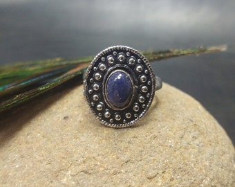 Oval Silver Adjustable Ring With Fine Stone || Adjustable Medieval Ring with Semi Precious Stone || Women's Ring with Gemstone