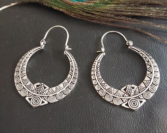 Créoles Tribales en Laiton || Boucles D'oreilles Créoles Décorées || Créoles Ethniques || Anneaux Femme || Boucles d'Oreilles Orientales
