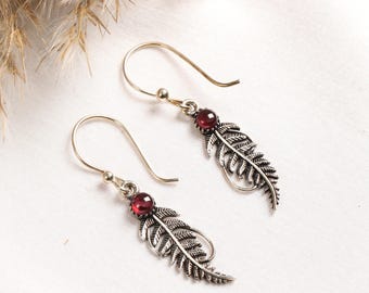 Botanical Fern Frond Earrings | Silver Gemstone Dangle Earrings | Forest Inspired Artisan Jewelry