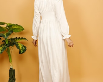 Handmade Viscose Empire Waist Dress: Long Sleeve off White Boho Gown - Etsy