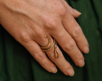 Midgard Snake Golden Ring || Bohemian Brass Ring || Viking ring || Norse Mythology Ring ||  Animal Ring || Symbolic Ring || Amulette Ring