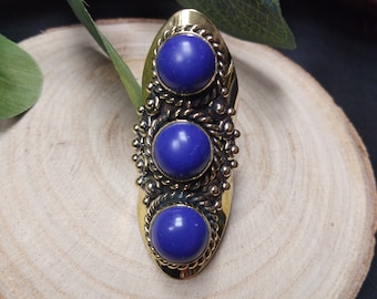 Long Bohemian Adjustable Golden Ring || Chuncky Brass Ring || Over Size Tibetan-Inspired Ethnic Ring