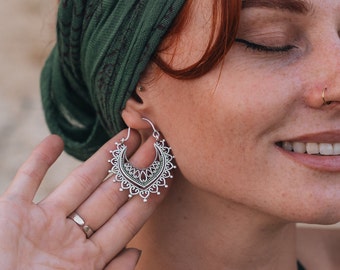 Decorated Hoop Earrings || Ethnic Hoop Earrings || Women's Earrings || Oriental Earrings || Gipsy Earrings || Bohemian Earrings