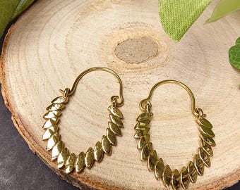 Small Bohemian Jagged Drop Earrings || Minimalist Hoop Earrings || Plain and Smooth Brass Earrings