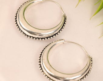 Crescent Hoop Earrings | Brass Statement Hoops | Boho Ethnic Jewelry