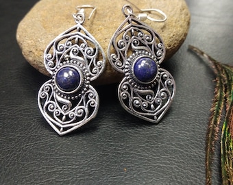 Openwork Earrings with Gem Stones || Natural Stone Dangling Earrings || Original Silver Earrings