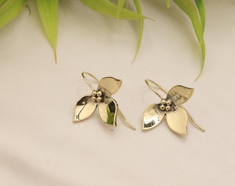 Brass Minimal Flower Drop Earrings | Modern Floral Earrings | Contemporary Leaf Petal Design |  Elegant Jewelry