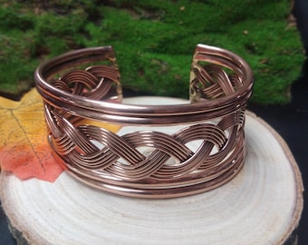 Copper Adjustable Celtic Cuff Bracelet ||   Well Being Viking Design Cuff || Unisexe Braided Copper Bracelet