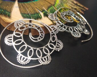 Women's Spiral Earrings || Silver Ethnic Earrings || Tribal Spiral Earrings || Openworked Bohemian Earrings