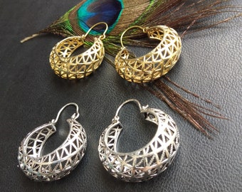 Openwork Hoop Earrings || Decorated Boho Hoops || Minimaliste Thick Woman Earrings || Chuncky Hoops Earrings