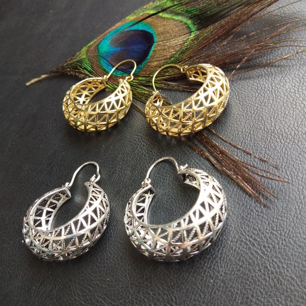 Openwork Hoop Earrings || Decorated Boho Hoops || Minimaliste Thick Woman Earrings || Chuncky Hoops Earrings