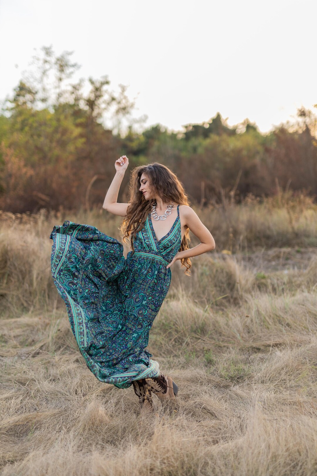 bohemian print dress Floral Print Cotton Maxi Dress: V Neck Boho Summer Dress