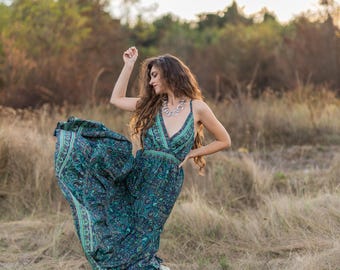 Bohemian Gypsy Laced Back Dress || Very Long Floral Print Dress || Colorful Maxi Dress || Free Size Polyester Summer Dress
