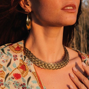 Ethnic Celtic Inspired Brass Choker Necklace || Braided Viking Torc Necklace || Rigid Tribal Necklace