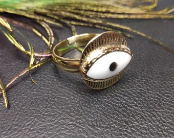 Golden Adjustable Ring || Brass Adjustable Amulet Ring || Golden Ethnic Ring || Nazar Boncuk ring || Evil Eye Protection Ring