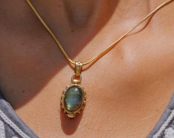 Natural Stone Oval Box Pendant  || Amulet Pendant with Semi Precious Stone || Talisman Pendant || Secret Box Medallion || Openable Locket