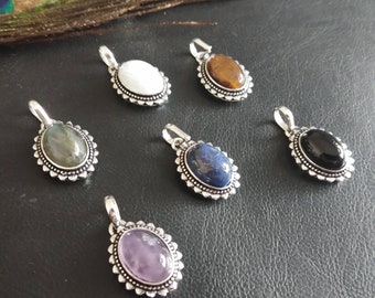 Oval Pendant with Semi Precious Stone || Brass Medallion with Gemstone || Silver Pendant with Fine Stone