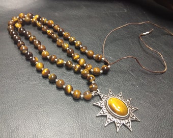 Unique Piece Tiger's Eye Necklace and Silver Color Ethnic Pendant || Tiger's Eye Protection Necklace || One Of A kind Gem Stone Necklace
