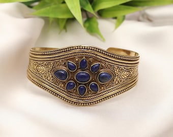 Boho Brass Cuff Bracelet | Adjustable Ethnic Statement Jewelry