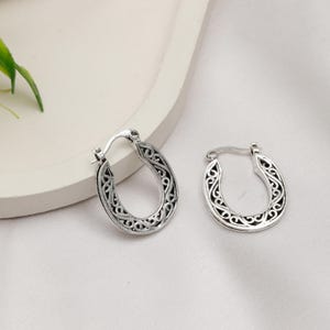 Small brass bohemian Hoop Earrings Enhenced With Inticate Oriental Swirls || Ethnic Brass Jewelry || Oriental Earrings